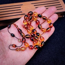 Vip Kehribar 8X11 mm Hassas Delim Renk Cümbüşü Ateşi Kehribar Tesbih | Ayhan Turan Usta Imzalı Tespih