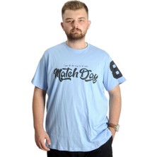 ModeXL  Büyük Beden Erkek T-Shirt Bis Yaka Match Day 23155 Mavi