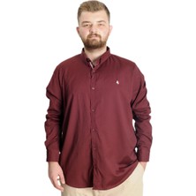ModeXL Büyük Beden Erkek Gömlek Bordo Klasik Stil Uzun Kol Kesim Kalıbı