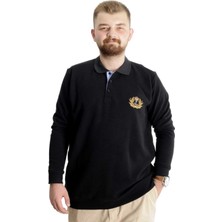 ModeXL Büyük Beden Sweat Erkekler İçin Siyah Polo Yaka Uzun Kollu Düz Tasarım