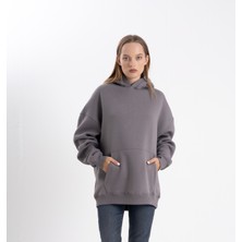 Pull The Hood Unisex Oversize Gri Kapşonlu Sweatshirt