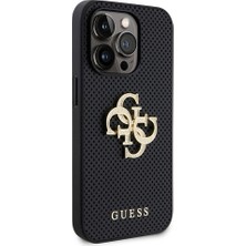 Guess iPhone 14 Pro Max Kılıf Guess Orjinal Lisanslı Delikli Yazı ve 4g Glitter Büyük Metal Logolu Siyah