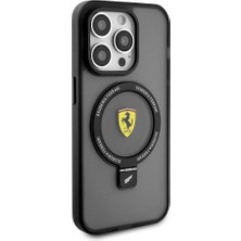 iPhone 15 Pro Max Uyumlu Kılıf Ferrari Magsafe Şarj Özellikli Standlı Buzlu Yüzey Dizayn Kapak Siyah