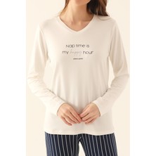 Pierre Cardin Kadın Beyaz Uzun Kol Pijama Takımı