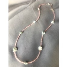 Doğaltaş Pembe Kuvars Larimar Kolye