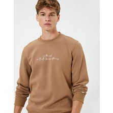 Koton Bisiklet Yaka Sweatshirt Slogan Işlemeli Ribanalı Uzun Kollu