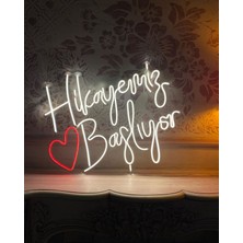 Hikayemiz Başlıyor Yazılı Neon LED Işıklı Organizasyon Duvar Dekorasyon ÜRÜNÜ(78X79 Cm)