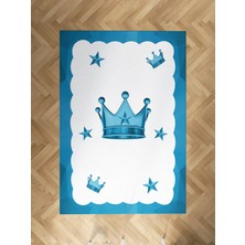 Mekta Home Bebek ve Çocuk Odası Mavi Kral Taç Desenli Halı