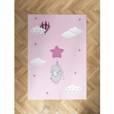 Mekta Home Bebek ve Çocuk Odası Pembe Yıldızlı Fil Desenli Halı