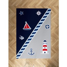 Mekta Home Bebek ve Çocuk Odası Denizci Desenli Lacivert Gri Halı