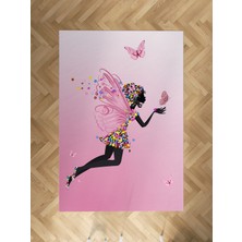 Mekta Home Bebek ve Çocuk Odası Pembe Uçan Kelebekli Prenses Kız Desenli Halı