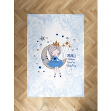 Mekta Home Bebek ve Çocuk Odası Ayda Oturan Kız Desenli Mavi Motifli Halı