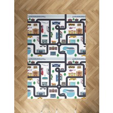 Mekta Home Bebek ve Çocuk Odası Şehir Desenli Yollu Halı