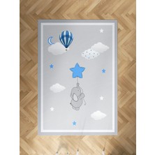 Mekta Home Bebek ve Çocuk Odası Mavi Yıldızlı Fil Desenli Halı