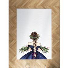 Mekta Home Bebek ve Çocuk Odası Örgülü Saçlı Çiçekli Kız Desenli Halı