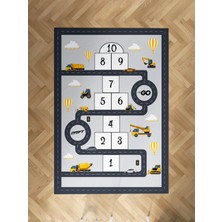 Mekta Home Bebek ve Çocuk Odası Iş Makinalı Gri Yol Desenli Halı