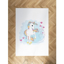 Mekta Home Bebek ve Çocuk Odası Kalpli Unicorn Desenli Halı