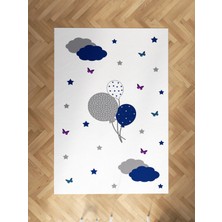 Mekta Home Bebek ve Çocuk Odası Kelebekli Balon Desenli Halı
