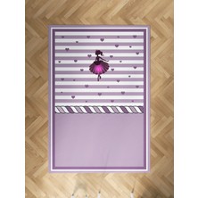 Mekta Home Bebek ve Çocuk Odası Çizgili Kalpli Prenses Kız Desenli Halı