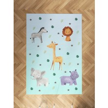 Mekta Home Bebek ve Çocuk Odası Safari Desenli Mavi Halı