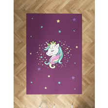 Mekta Home Bebek ve Çocuk Odası Renkli Unicorn Desenli Mor Halı