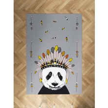 Mekta Home Bebek ve Çocuk Odası Kızılderili Panda Desenli Halı