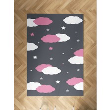 Mekta Home Bebek ve Çocuk Odası Pembe ve Beyaz Bulut Desenli Halı