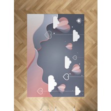 Mekta Home Bebek ve Çocuk Odası Kalp ve Bulut Balon Desenli Halı