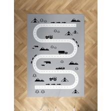 Mekta Home Bebek ve Çocuk Odası  Araba Yol ve Hayvan Figür Desenli Halı