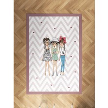 Mekta Home Bebek ve Çocuk Odası 3'lü Prenses Kız Zikzak Desenli Halı