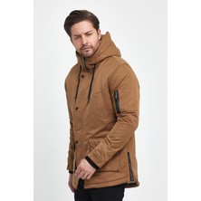 The Jojo Design Kanvas Kumaş Kapüşonlu Slim Fit Kalıp Erkek Kışlık Mont
