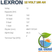 Lexron 12V 160 Ah Solar Jel Akü - 12 Volt 160 Amper Solar Jel Akü