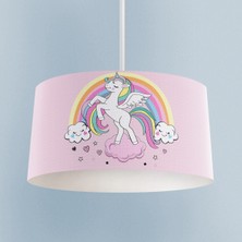 Mekta Home Bebek ve Çocuk Odası Gökuşağı ve Unicorn Desenli Pembe Avize