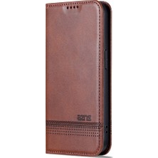 Azns Magnicy Buzağı Doku Pu Pu Kılıfı Iphone 15 Pro Dark Brown Için (Yurt Dışından)