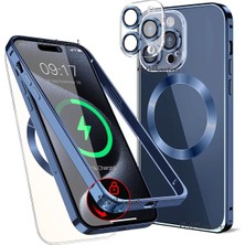 MTK Moveteck Iphone 15 Pro Kılıf Tam Kamera Korumalı Metal Titanyum Çelik Kasa Çerceveli Kilitli Bumper Magsafe Kapak