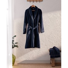 Madame Coco Jack Şalyaka Unisex Bornoz Set Lacivert Pamuk Kumaş Yumuşak Emici Özellikte