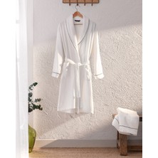 Madame Coco Unisex Bornoz Set Pamuklu Beyaz Yumuşak ve Emici Özellikte L-XL Beden