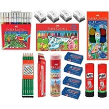 Tüftürük Faber-Castell Okul Kırtasiye 16 Parça Mega Set Boya + Kalem + Silgi + Açacak + Yapıştırıcı