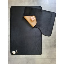 Bonny Home Ultrasoft Düz Siyah 2'li Banyo Halısı Paspası Seti Kaymaz Taban Makinede Yıkanabilir Klozet Takımı