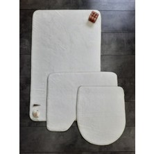 Bonny Home Ultrasoft Düz Krem 3’lü Banyo Halısı Paspası Seti Kaymaz Tabanlı Makinede Yıkanabilir Klozet Takımı
