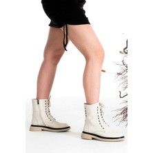 Cooliza Deri Zımba Detaylı Fermuarlı Rahat Kadın Bot Ayakkabı