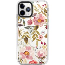 Casen iPhone 11 Pro Özel Tasarım Renkli Çiçekli Yağlı Boya Beyaz Kenarlı Sert Şeffaf Telefon Kılıfı