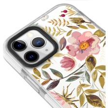 Casen iPhone 11 Pro Özel Tasarım Renkli Çiçekli Yağlı Boya Beyaz Kenarlı Sert Şeffaf Telefon Kılıfı