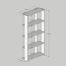 İda Wooden Nora Çok Amaçlı Ayaklı Kitaplık ve Dekoratif Kitaplık - 4 Raflı Kitaplık 140 cm