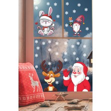 Echo Home Noel Baba Geyik Cüce ve Kar Taneleri Yılbaşı Pencere Sticker Seti