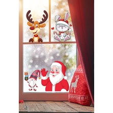 Echo Home Noel Baba Geyik Cüce ve Kar Taneleri Yılbaşı Pencere Sticker Seti