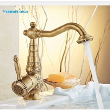İsaoğlu Eskitme Lavabo Bataryası Antik Eskitme Musluk Işlemeli Vintage Lavabo Bataryası