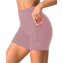 Ghassy Co. Kadın Toparlayıcı Yüksek Bel Cepli Egzersiz Fitnes Koşu Kısa Spor Tayt