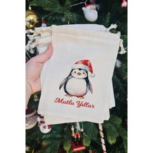 Pekshop Noel Baba Şapkalı Penguen Mutlu Yıllar Yazılı Yılbaşı Hediye Kesesi 10LU