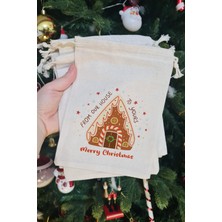 Pekshop Kurabiye Ev - Gingerbread House Merry Christmas Yazılı Yılbaşı Hediye Kesesi 10LU